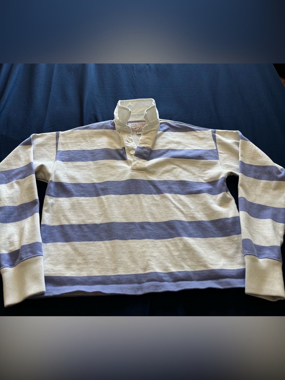 Abercrombie & Fitch Rugby Style Blue White Stripe Long Sleeve Polo Size Small